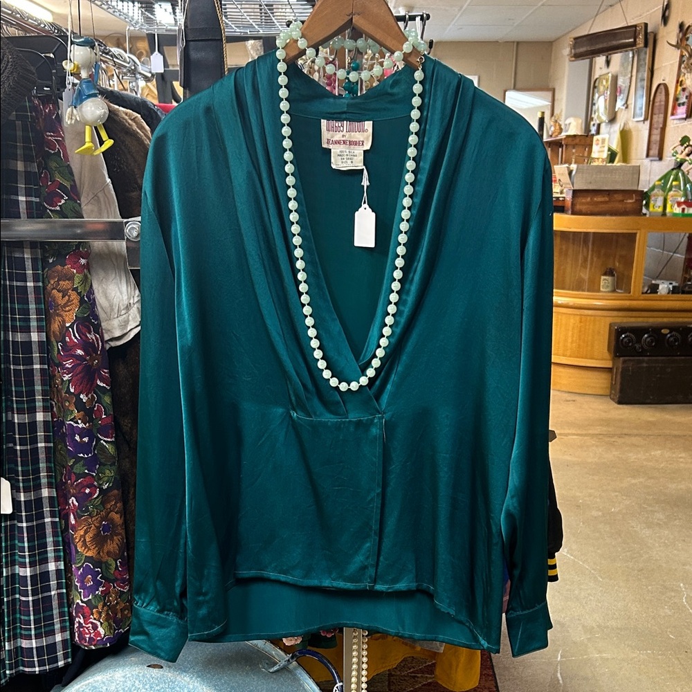 Vintage Maggy London Teal Wrap Silk Blouse